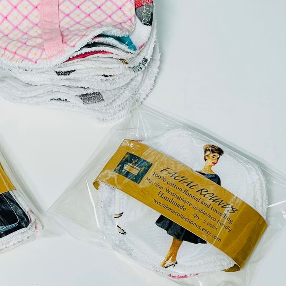 5 pc Cotton Reusable Makeup Remover Pads Wipes Washable Facial Rounds Handmade4” - Picture 4 of 11